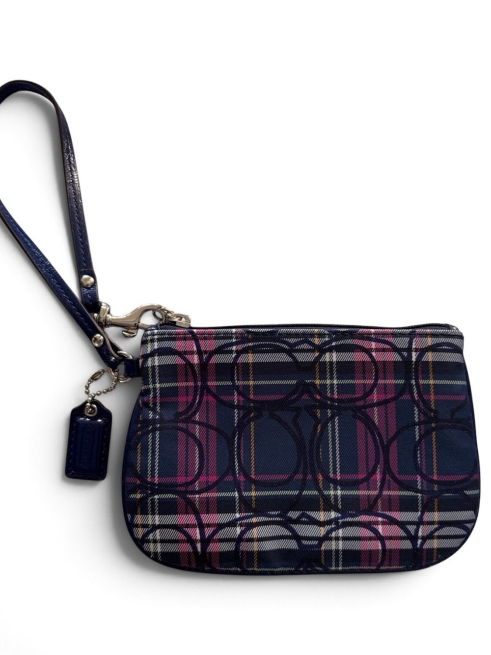 ✨💎EUC💎✨COACH Poppy Coach Plaid Wristlet with Glitter Embellished C print.